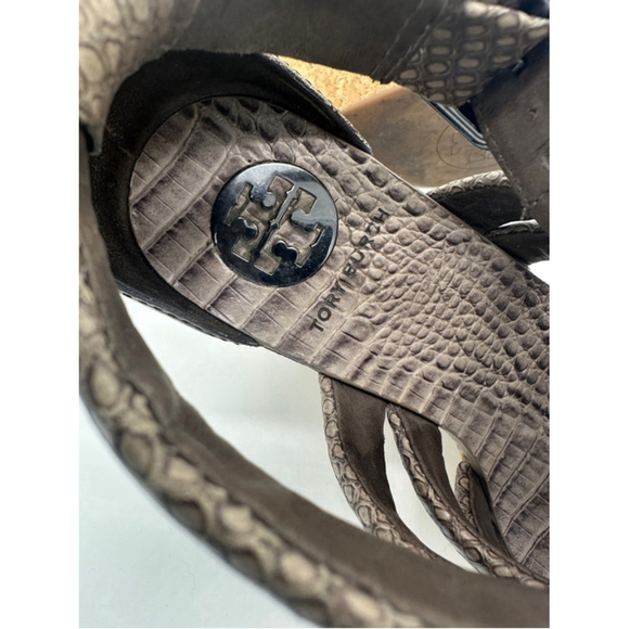 Tory Burch Wedge Sandals Taupe Snakeskin Size 6.5M - Picture 6 of 7